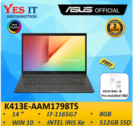 ASUS Vivobook 14 K413E-AAM1798TS 14" FHD LAPTOP (I7-1165G7 8G 512SSD W10+OPI 2YW) FREE BAG