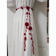 MZB 1 Piece Finished Product Crochet Rose Decorative Belt Fairy Fluffy Handmade Flower Belt Pure Han