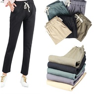 Women Cotton Casual Linen Full Length Trousers Long Pants-Seluar Panjang Wanita