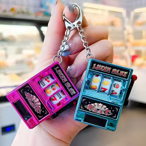 Mini Casino Slot Machine Keychain Toys Souvenirs Lucky Jackpot Charm Car Key Chains Bag Pendants Chi