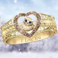 exquisite ladies fashion owl ring women's animal ring engagement ring commemorative gift pendant jewelry ring size 5-11