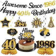 Pre-Strung 40th Birthday Decorations for Men Women, Black Gold Happy 40th Birthday Awesome Since 198