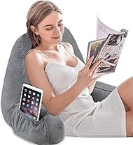 Back Pillows for Sitting in Bed Reading Pillow for Bed Adult Shredded Memory Foam Back Support Sit Up Pillows with Arms and Pockets, Perfect for Adults &amp; Kids