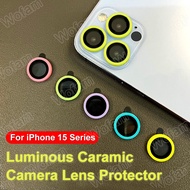 1Pcs For iPhone 15 14 13 12 11 Pro Max 13 12 Mini 14 plus Full Cover Luminous 3D Camera Lens Protector Tempered Glass Back Ceramics Camera Lens Protective Ring Anti Scratch Shell