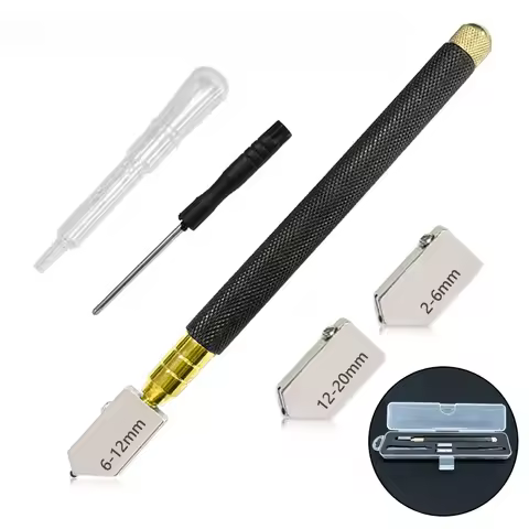 Glass Cutter Set with Oil, Handheld Black Handle Glass Cutter for Cutting Mirrors and Tiles