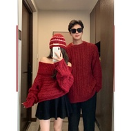 New Year Couples Red Sweaters - Festive Holiday Apparel