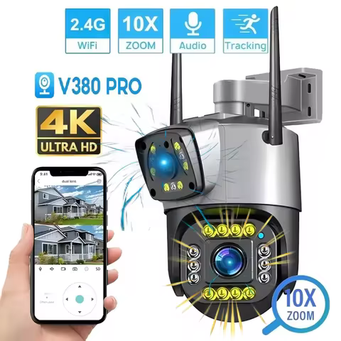 V380 WiFi Surveillance Camera-Dual Lens-IP Camera-8MP-4K-Wireless Network-Outdoor Smart Home Cam-Nig