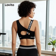 Lovito Bra Sukan Pita Kontras Sukan Push Up Sokongan Tinggi Bernafas Yoga Berlari LNL95370\2
