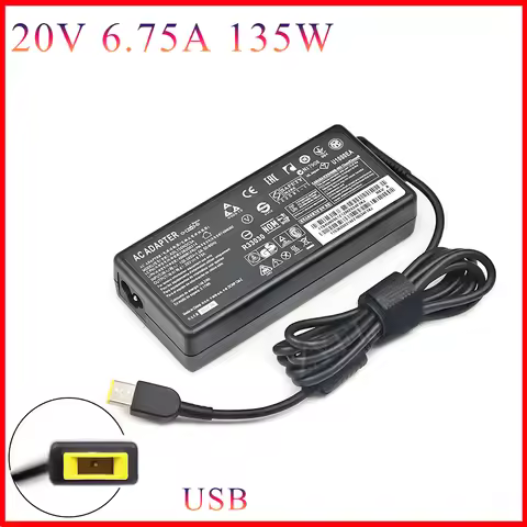 Laptop Adapter 135W 20V 6.75A USB AC Notebook Charger for Lenovo T440p Y50-70 R720 Y700 T540p P51 P5