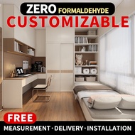 Custom build-in Storage Tatami Platform Bed with Table & Cabinet & Wardrobe & Cupboard & Bookshelf