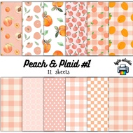 12 Sheets Peach & Plaid 1 | byte studio | Premium Paper Craft Junk Journal Stationery