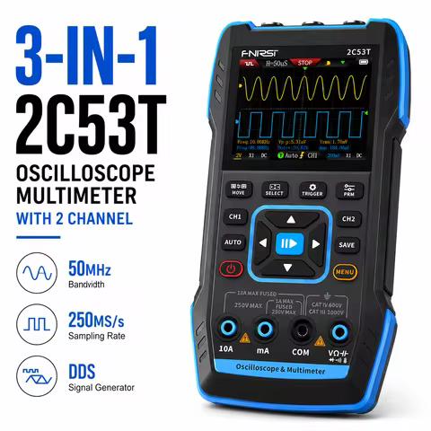 2C53T Upgraded Handheld Oscilloscope, 50MHz Bandwidth, 3IN1 Digital Oscilloscope Multimeter DDS Gene