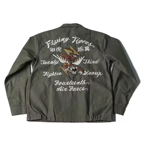 Non Stock Flying Tigers Embroidery Souvenir Jacket Vintage Fashion Full Zip Tops