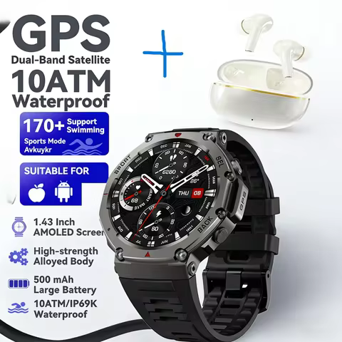 New Rugged GPS DM58 Smart Watch 500mAh Battery 170 Sport Modes 5ATM Waterproof Bt Call AMOLED Displa