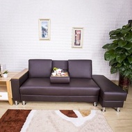 找得 - 梳化床日式布藝可折疊帶茶機客廳小戶型梳化sofa bed 3048(咖啡色皮海棉版）