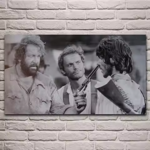 old movies artwork Terence Hill Bud Spencer living room decor home wall art decor wood frame fabric 