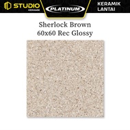 Sherlock Brown 60x60 Rec Glossy PLATINUM Keramik Lantai Licin Motif Marmer Warna Coklat