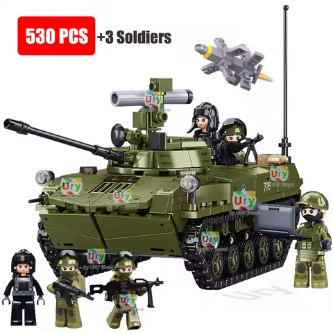 Sluban 2in1 Military WW2 Main Battle Aratrooper Tank BMD-2S Army Vehicle Weapon Model Bricks Buildin