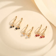 Gold Plated Cherry Crystal Earrings Stainless Steel Anti-Fade Fashion Jewelry Accessories for Adult 