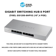 Gigabit Switching Hub ZYXEL (GS1200-8HPV2) 8 Port (4-Port PoE) (10'') Model : GS1200-8HPV2