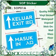 SOP Sticker Glass Wall Floor Sticker Masuk Keluar IN OUT Sticker