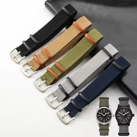 20mm 22mm Woven Nylon Genuine Leather Watch Strap for Rolex Seiko Canned Watchband Hamilton Khaki Fi
