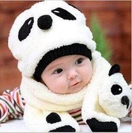 全新多色寶寶帽嬰兒帽護耳嬰兒帽超可愛圓仔貓熊超保暖保暖帽毛線帽子圍巾二件套~直購120含運最低170