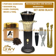AA SET 8090 BLACK PORTABLE MABKHARA WITH ARD AL ZAFRAN 50g BAKHOOR Complete Set