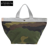 Herve Chapelier 船形手提包 M 碼，女士，綠色/銀色迷彩 x 銀色 x 糖珠，707WS [二手]