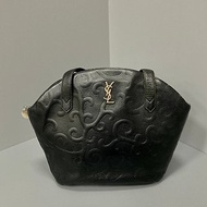 YSL 聖羅蘭 貝殼 古董包 黑色 真皮 花形絕版壓紋 手提肩背