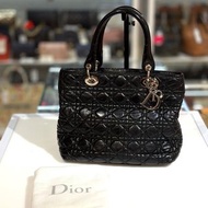 85%NEW二手LADY DIOR單肩包 Classic Quilted Cannage Shoulder Bag 黑色漆皮銀扣 #香榭站正品