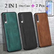 2 IN 1 For Samsung Galaxy A50 A50S A30S Phone Case Luxury Leather Casing With Curved Ceramic Film
