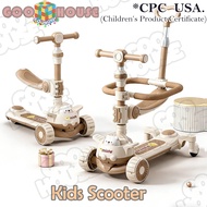 Kids 3-Wheel Scooter w/ Rainbow LED Wheels, Parent Push Handle, Adjustable Handlebar