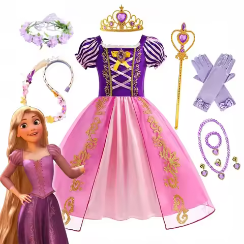 Disney Rapunzel Costume for Girls Princess Dress Cosplay Tangled Halloween Carnival Birthday Party F