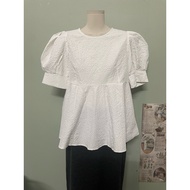 Japanese women's white babydoll shirt with puff sleeves size m a84
