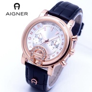 100% Original!!! Jam Tangan Wanita Aigner Tali Kulit Body Bulat Chrono