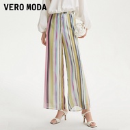 กางเกงลำลองลายทางสีสันสดใสสำหรับผู้หญิง Vero Moda กางเกงขายาวทรงหลวมเอวกลาง ทรงหลวม แฟชั่นฤดูใบไม้ร่