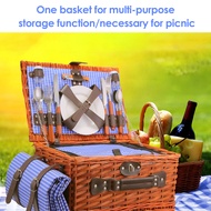 【High Quality+In Stock】Handmade Wicker Picnic Basket Set For 4 Person With Waterproof Picnic Blanket