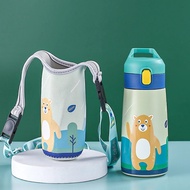 350Ml Kids Stainless Steel Straw Thermos Mug With Case Cartoon Leak-Proof Vacuum Flask Children Ther