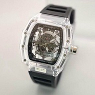 Jam tangan pria Fashion Sporty Body Transparan RM Model segi Free HeadsetBox dan baterai cadangan