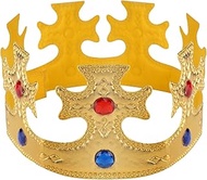 Birthday King Queen Crown, Golden Cross Burger King Plastic Gold Crown with Gems for Prince Princess