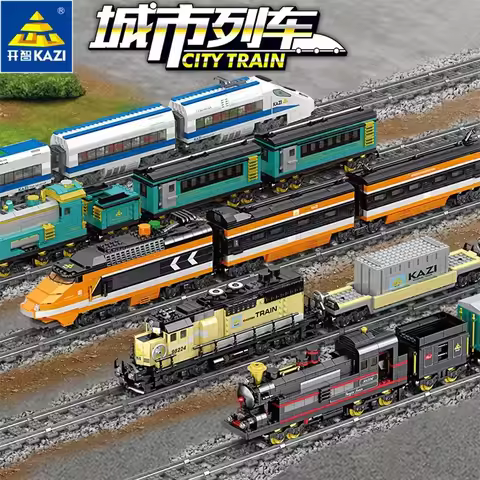 New City Train Power-Driven Diesel Rail Train Cargo With Tracks Set Model High-tech Compatible All B