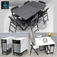 NOEMI Marble Slab Round Foldable Folding Dining Table Space Saving Dining Table 4 chairs 6 chairs foldable chairs