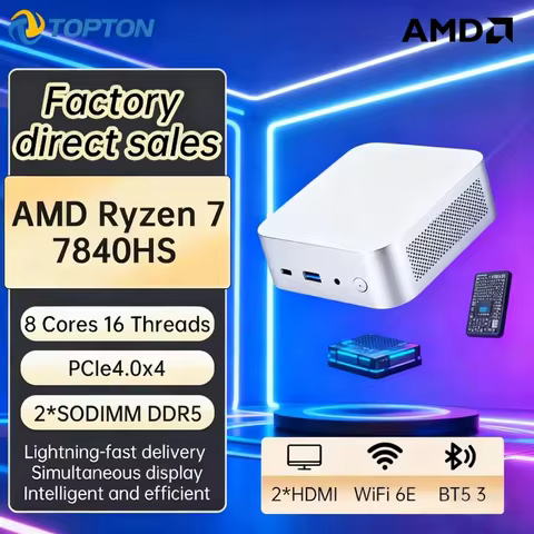 Topton D19 Nuc Gaming Mini PC AMD Ryzen 7 7840HS 8 Core 16 Thread USB4 2xNVMe 2xDDR5 Compact Office 