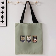 Three Bandana Cats Print Tote Bag Large Capacity Shoulder Bag For Shopping Travel Daily Use