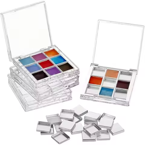 4 Set with 9 Well Empty Watercolor Palette Clear Tin Box with Lid for Eyeshadow Plein Air Painting A