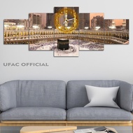 Makkah Madinah Muslim Large Clock 100X40 Multipanel | Muslim Room Clock Kaaba Mecca Makah | Room Wal