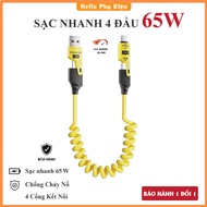 XO 65W 4-lead fast charging cable. 4in1 charging cable - Metal cable spring charging cable. Phone ch