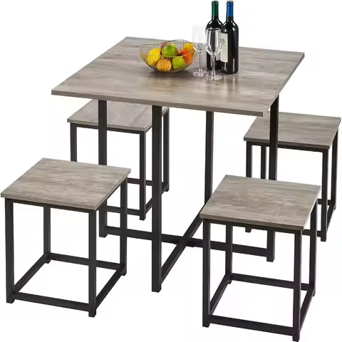 Dining Table Set or 4 Industrial Kitchen Table with 4 Chairs, Space-Saving Design or Aparent, Small 