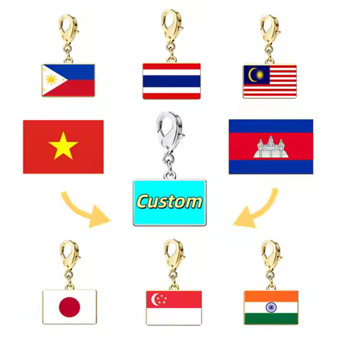EUEAVAN 1pc Custom Country Flag Charms Stainless Steel Thailand Singapore DIY Jewelry Making Necklac